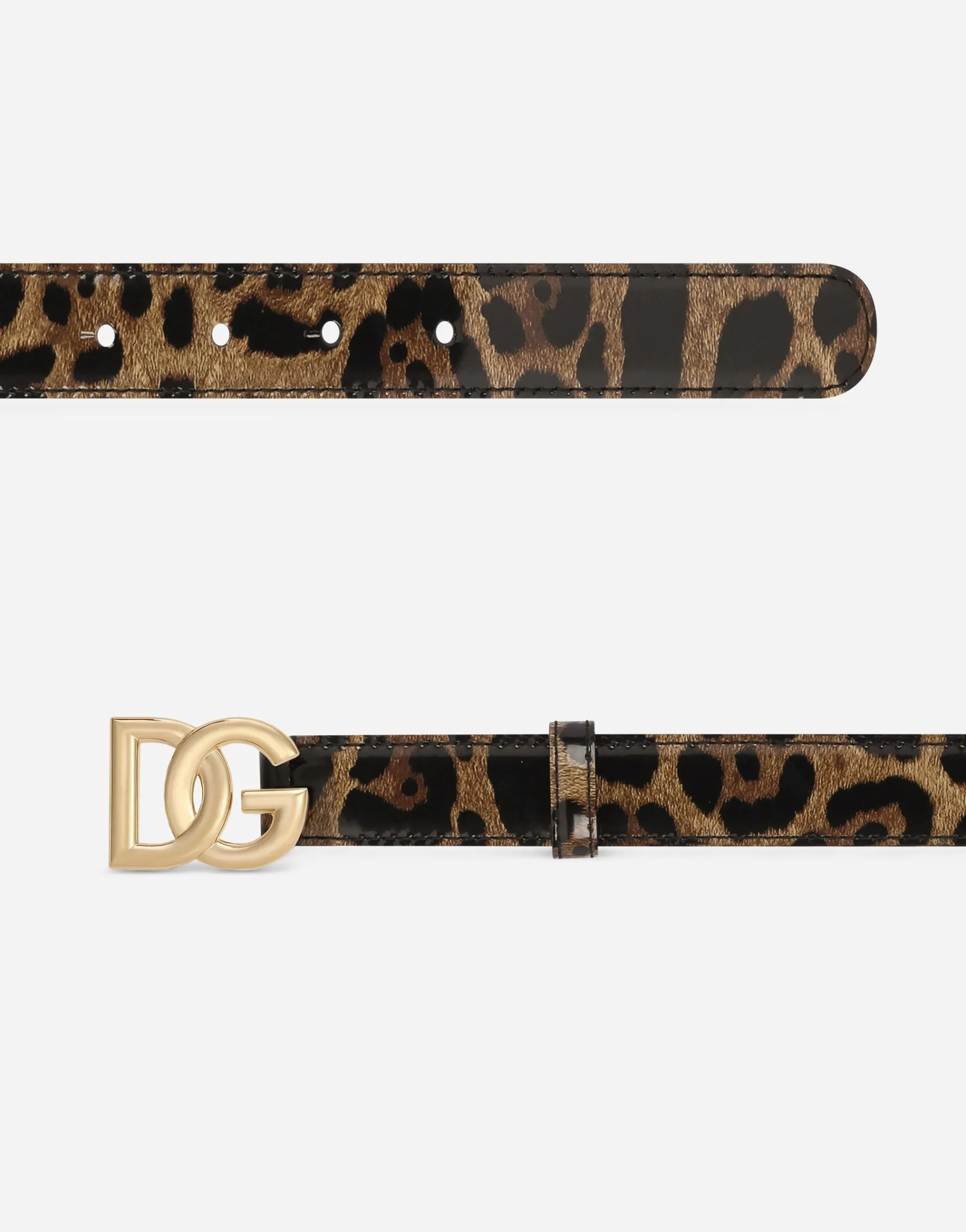 Leopard-print glossy calfskin belt with DG logo