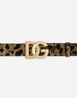 Leopard-print glossy calfskin belt with DG logo