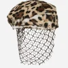 Leopard-print goatskin flat cap with veil