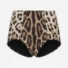 Leopard-print high-waisted bikini bottoms
