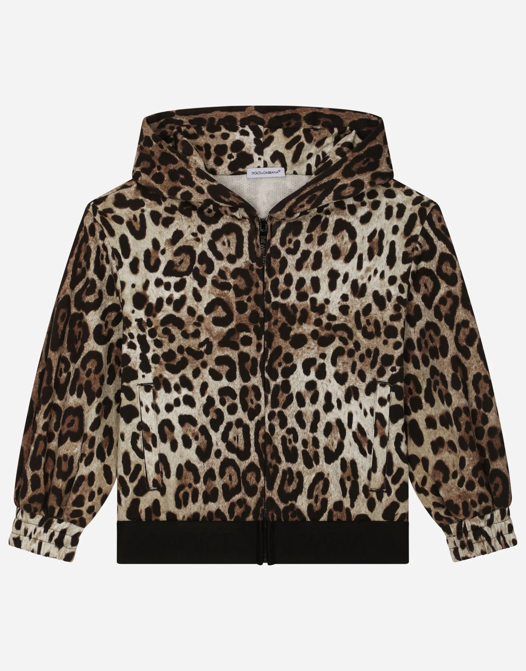Leopard-print jersey hoodie with branded elastic
