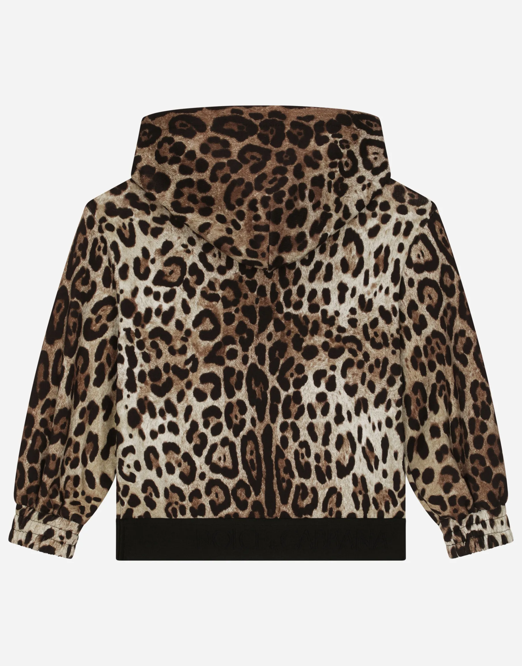 Leopard-print jersey hoodie with branded elastic