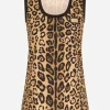 Leopard-print jersey tank top