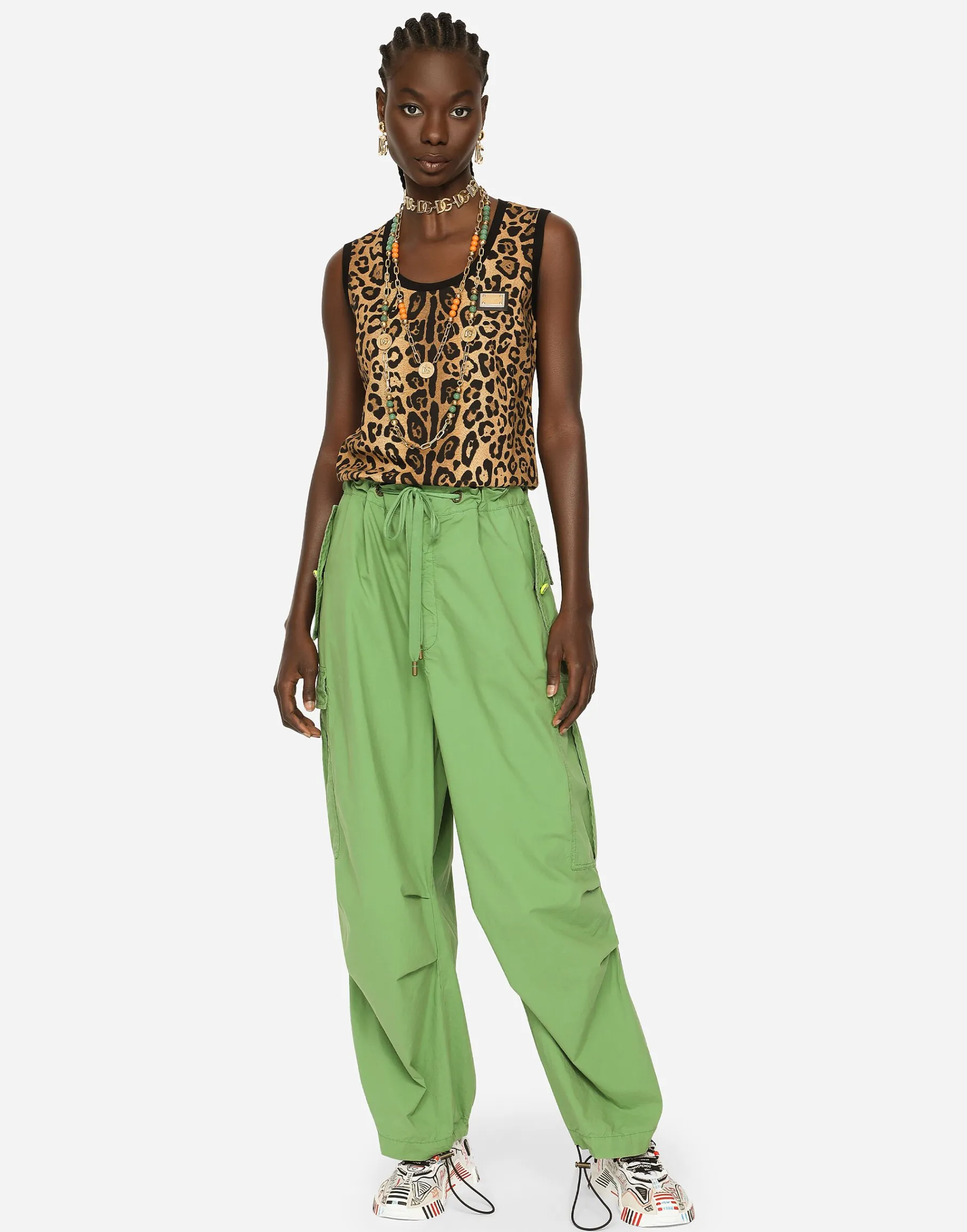Leopard-print jersey tank top