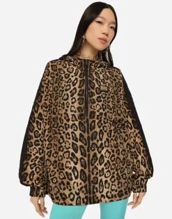 Leopard-print nylon anorak