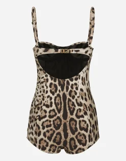 Leopard-print one-piece balconette swimsuit