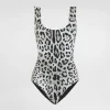 Leopard-print one-piece racing swimsuit