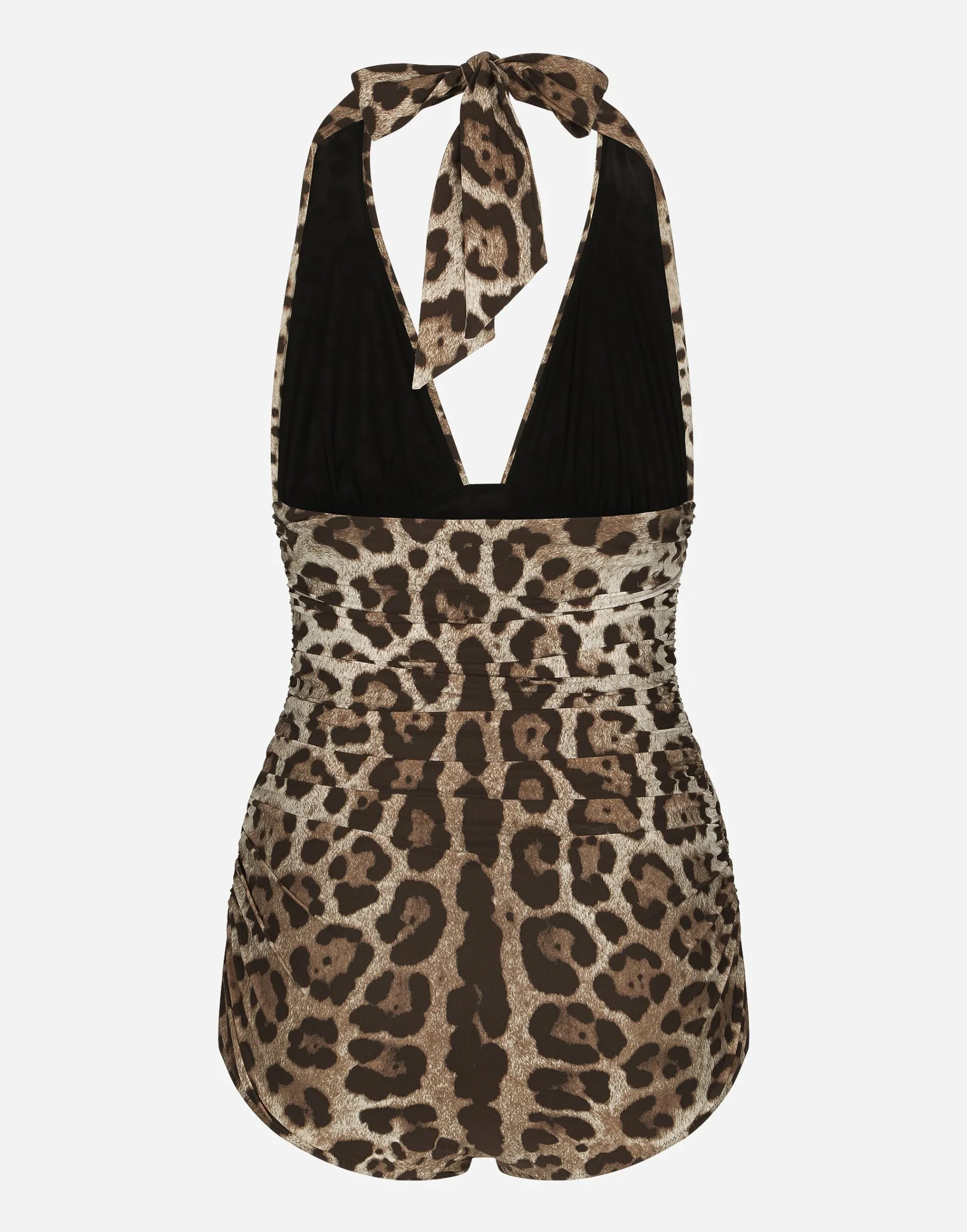 Leopard-print one-piece swimsuit with plunging neckline