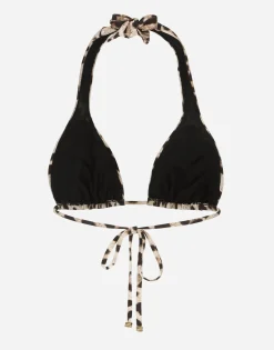 Leopard-print padded triangle bikini top