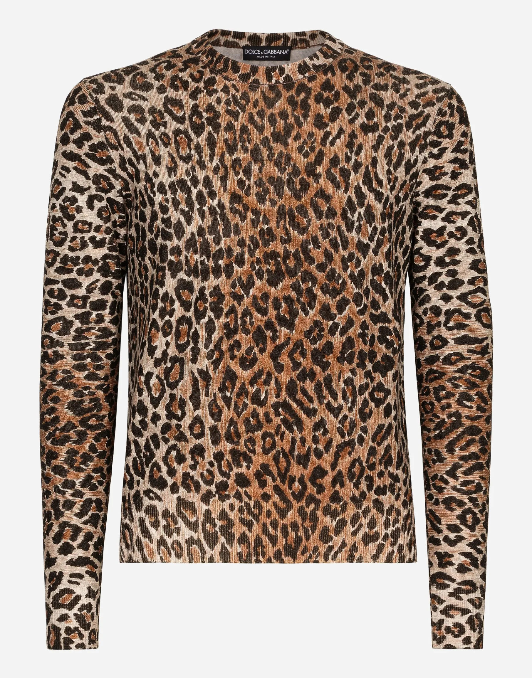 Leopard-print round-neck wool sweater