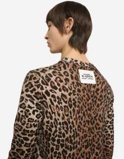 Leopard-print round-neck wool sweater