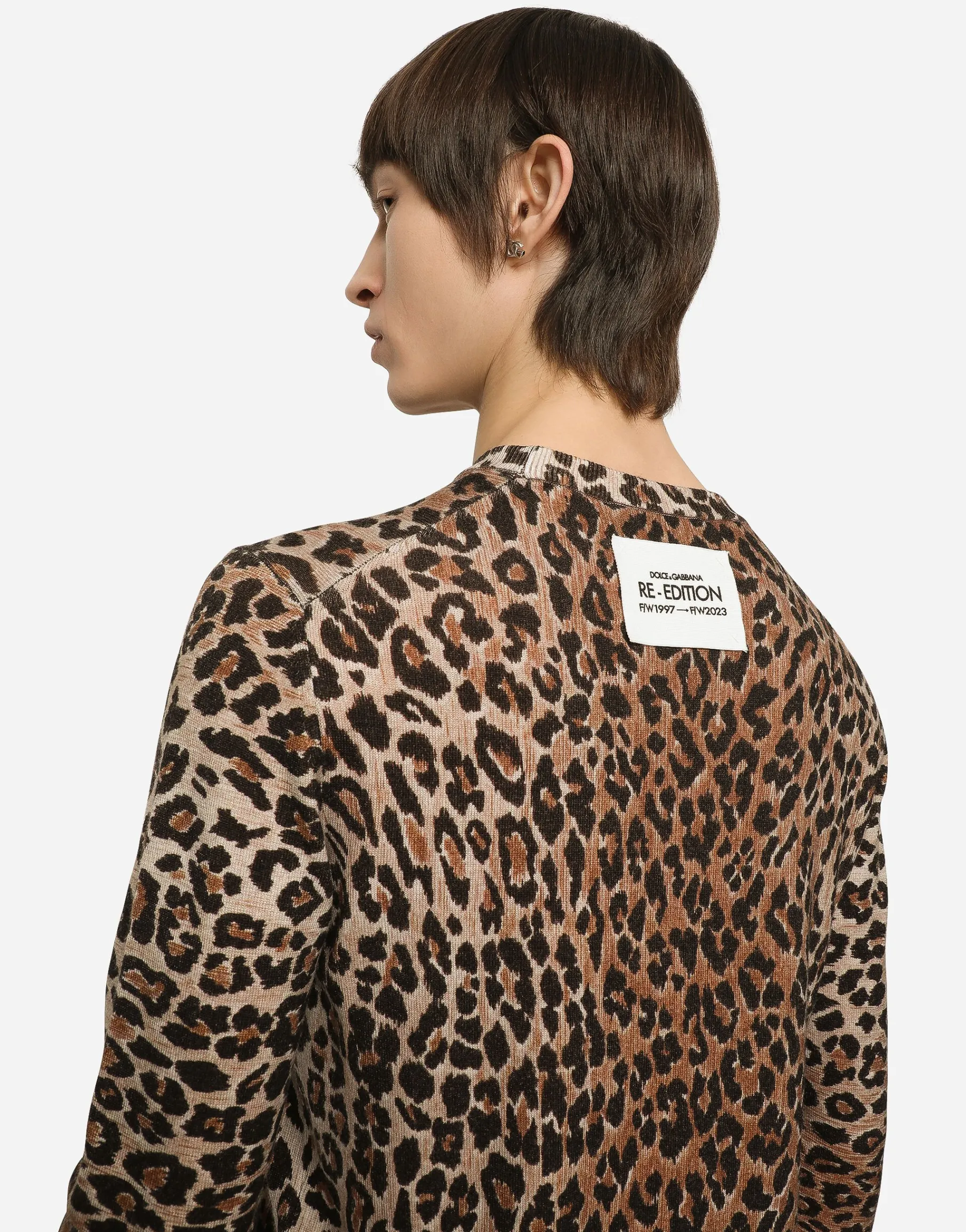 Leopard-print round-neck wool sweater