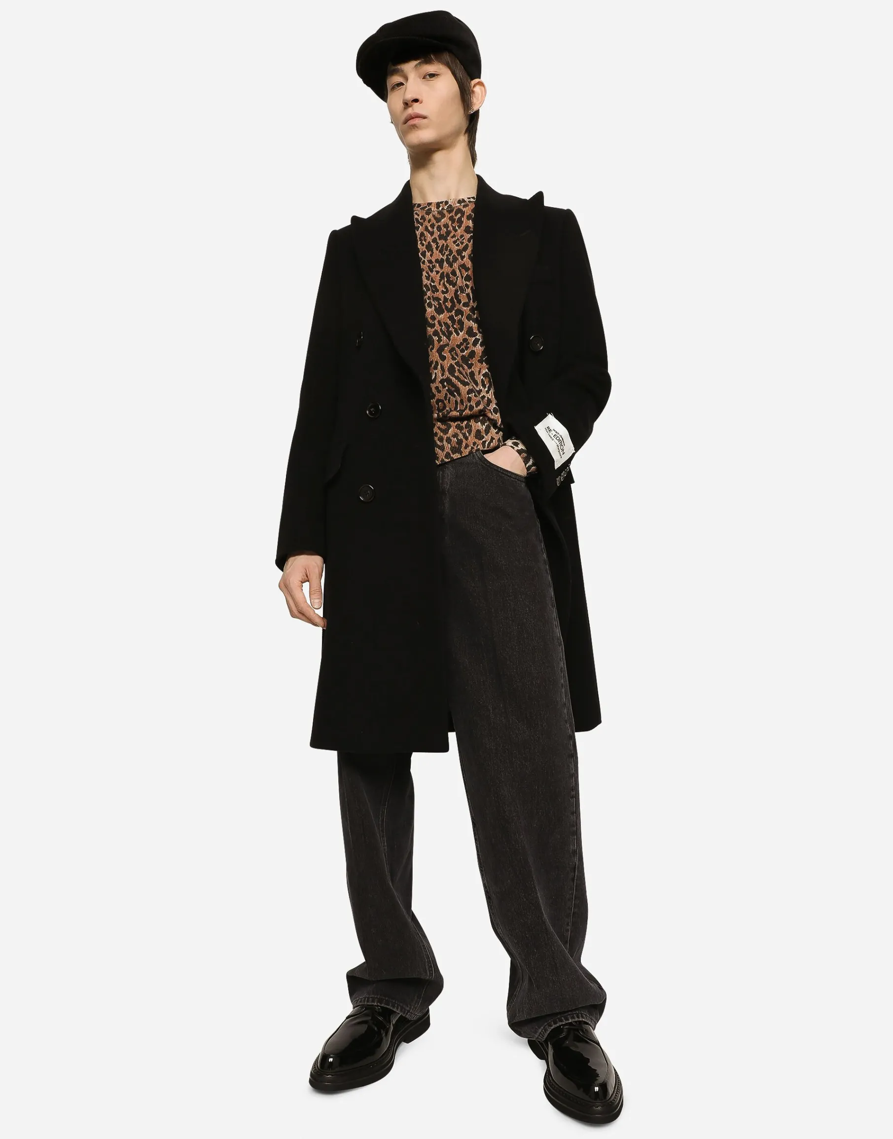 Leopard-print round-neck wool sweater