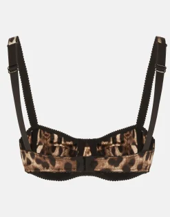 Leopard-print satin balconette bra