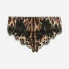 Leopard-print satin briefs with lace detailing