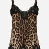 Leopard-print satin lingerie-style top with lace detailing