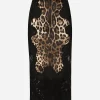 Leopard-print satin midi skirt with lace inserts