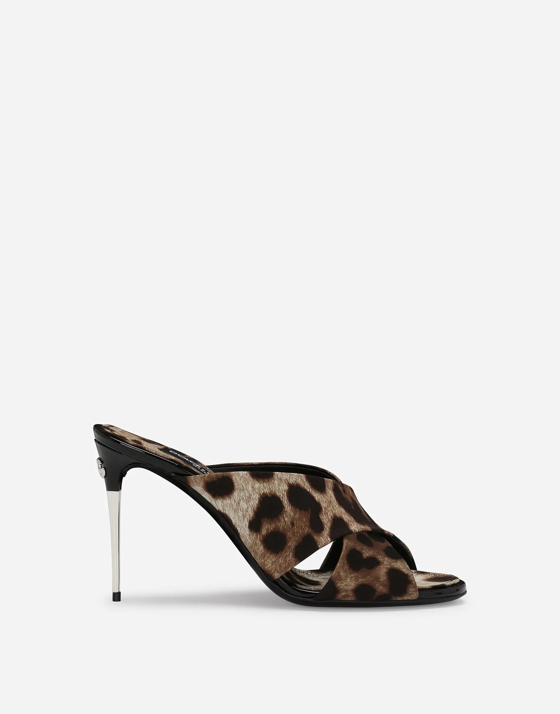 Leopard-print satin mules