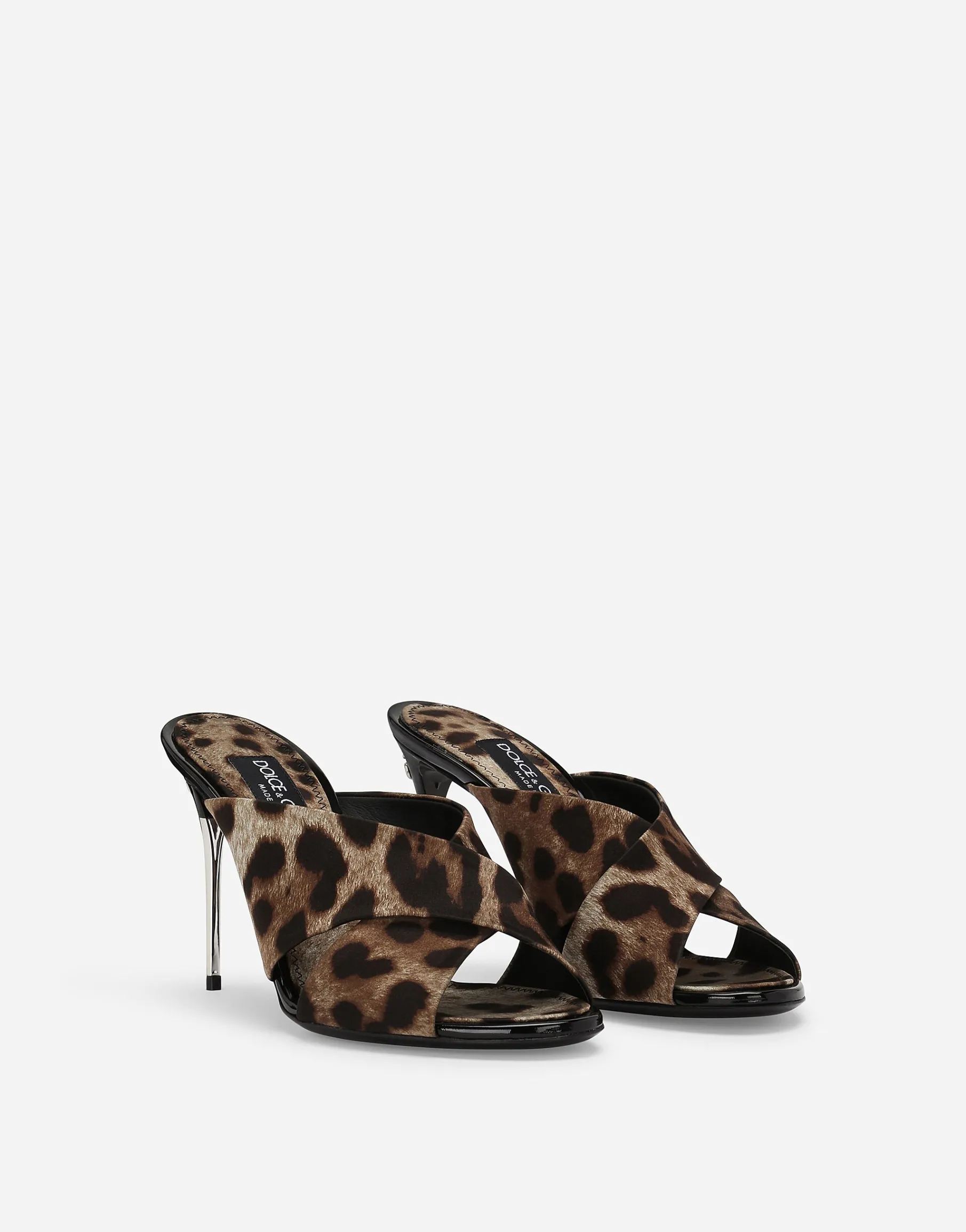 Leopard-print satin mules