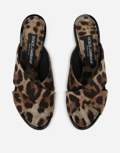 Leopard-print satin mules