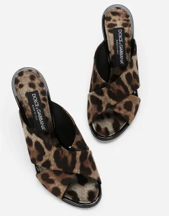 Leopard-print satin mules