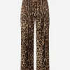 Leopard-print satin pajama pants