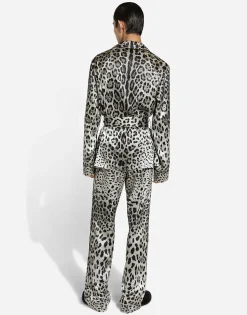Leopard-print satin pants