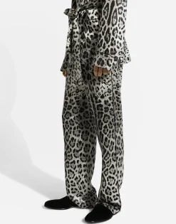 Leopard-print satin pants