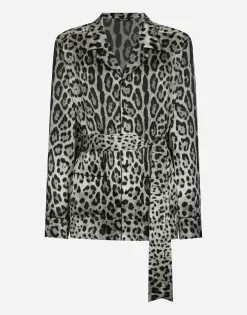 Leopard-print satin robe