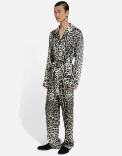 Leopard-print satin robe