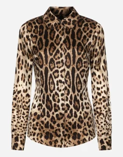 Leopard-print satin shirt