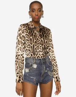 Leopard-print satin shirt