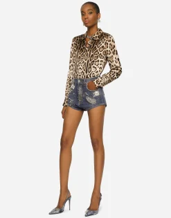 Leopard-print satin shirt
