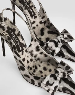 Leopard-print satin slingbacks