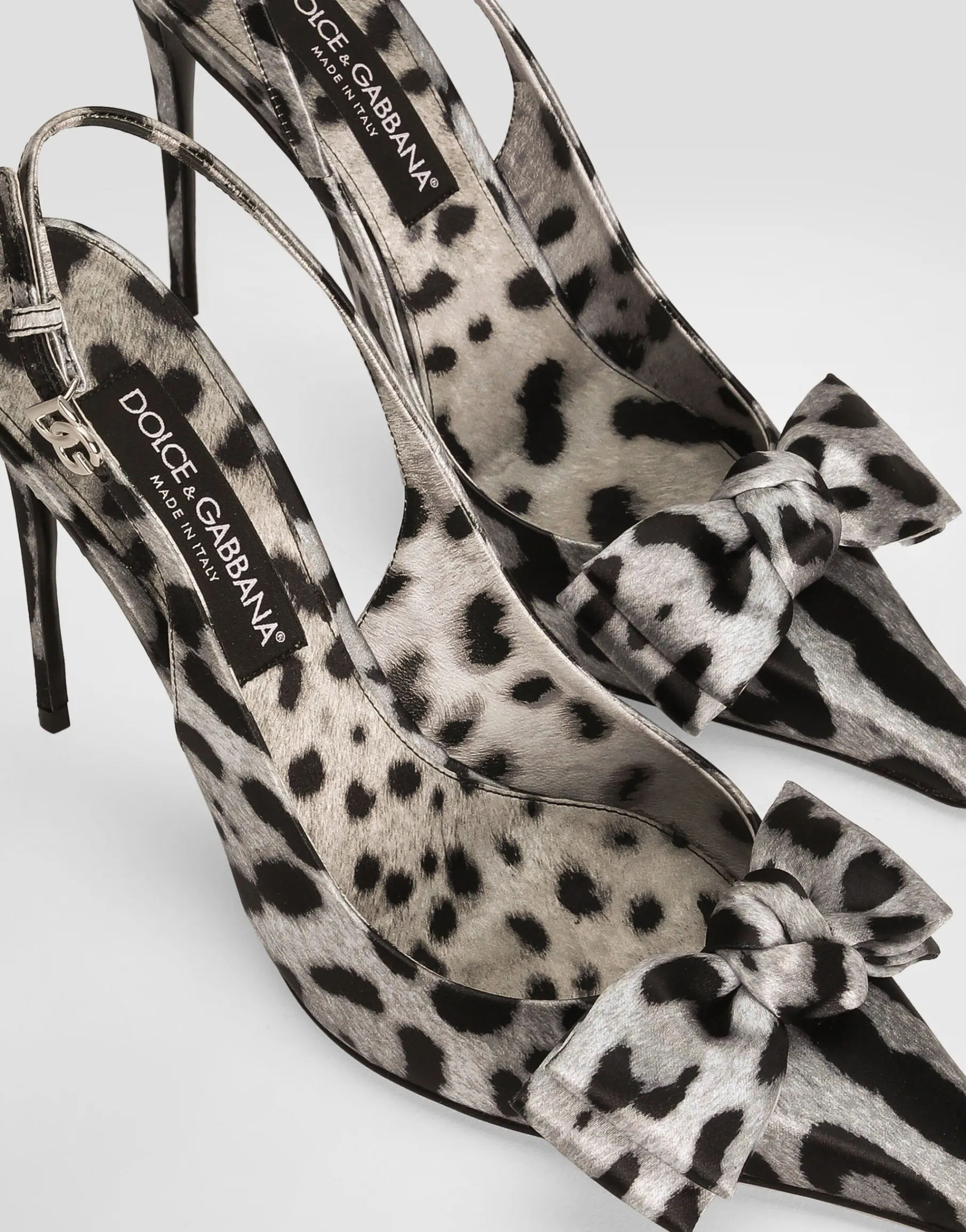 Leopard-print satin slingbacks