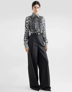 Leopard-print silk satin shirt