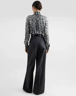Leopard-print silk satin shirt