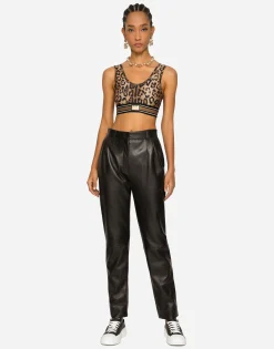 Leopard-print spandex/jersey crop top