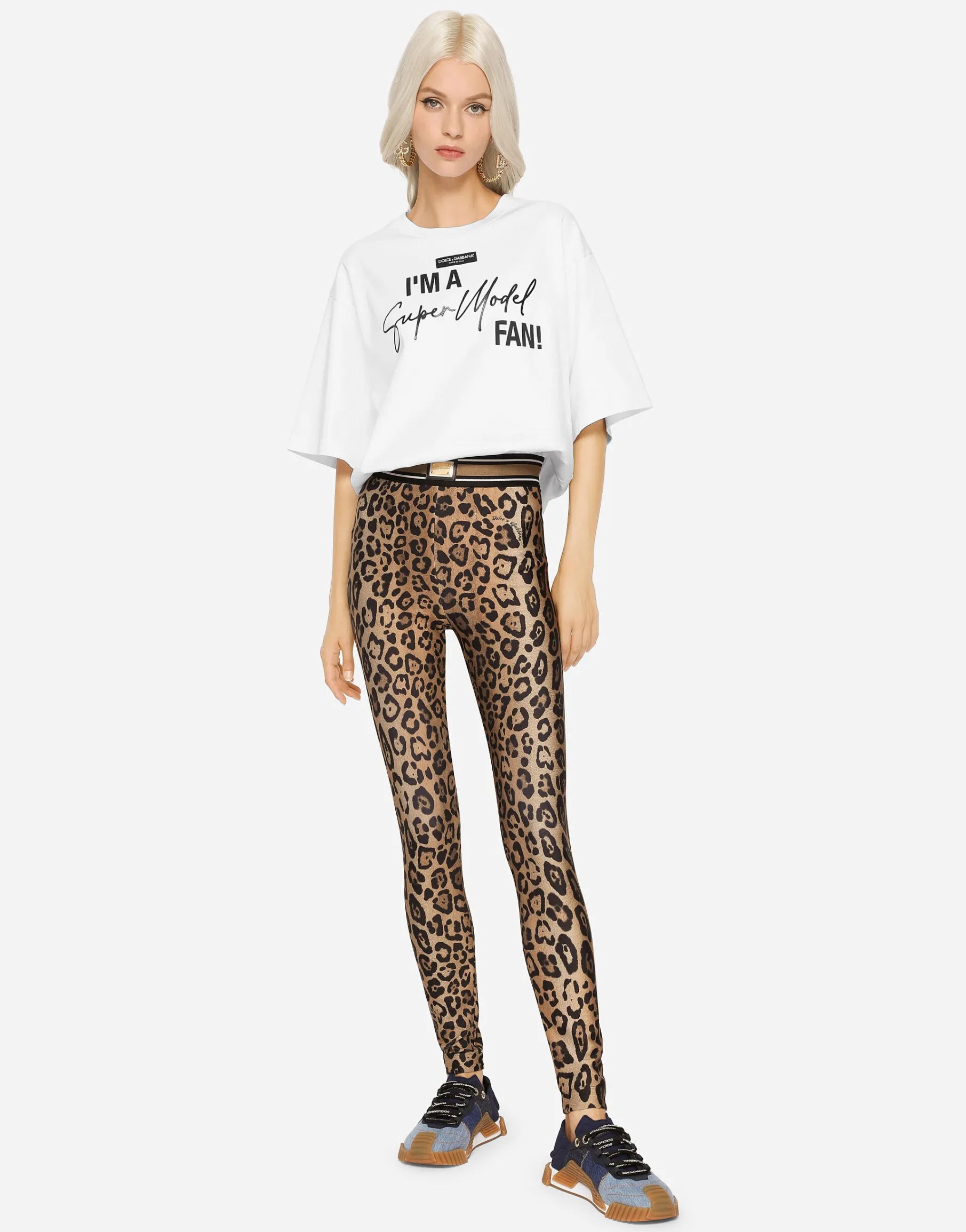 Leopard-print spandex/jersey leggings