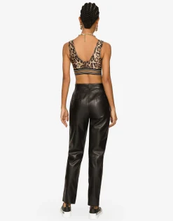 Leopard-print spandex/jersey crop top