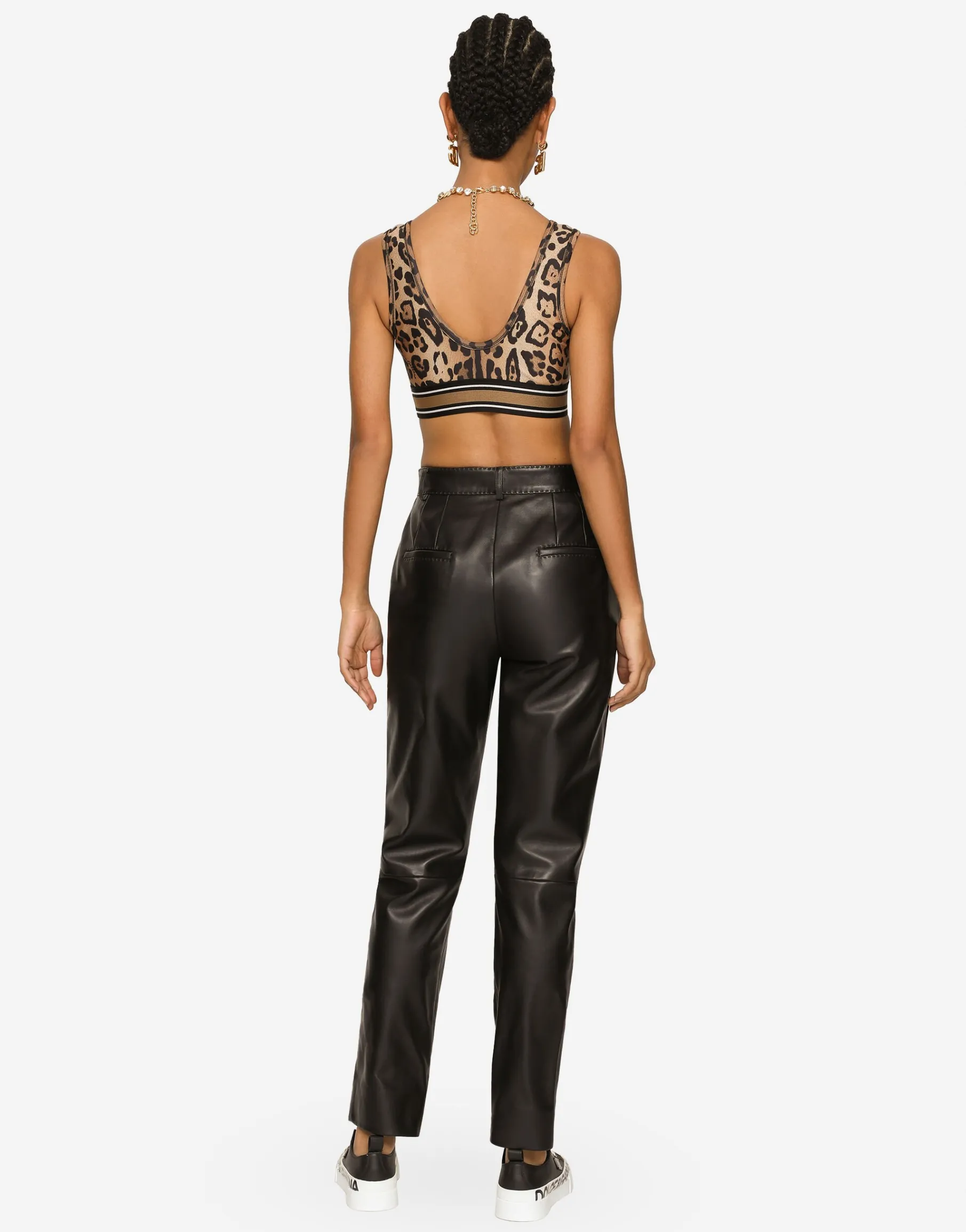 Leopard-print spandex/jersey crop top