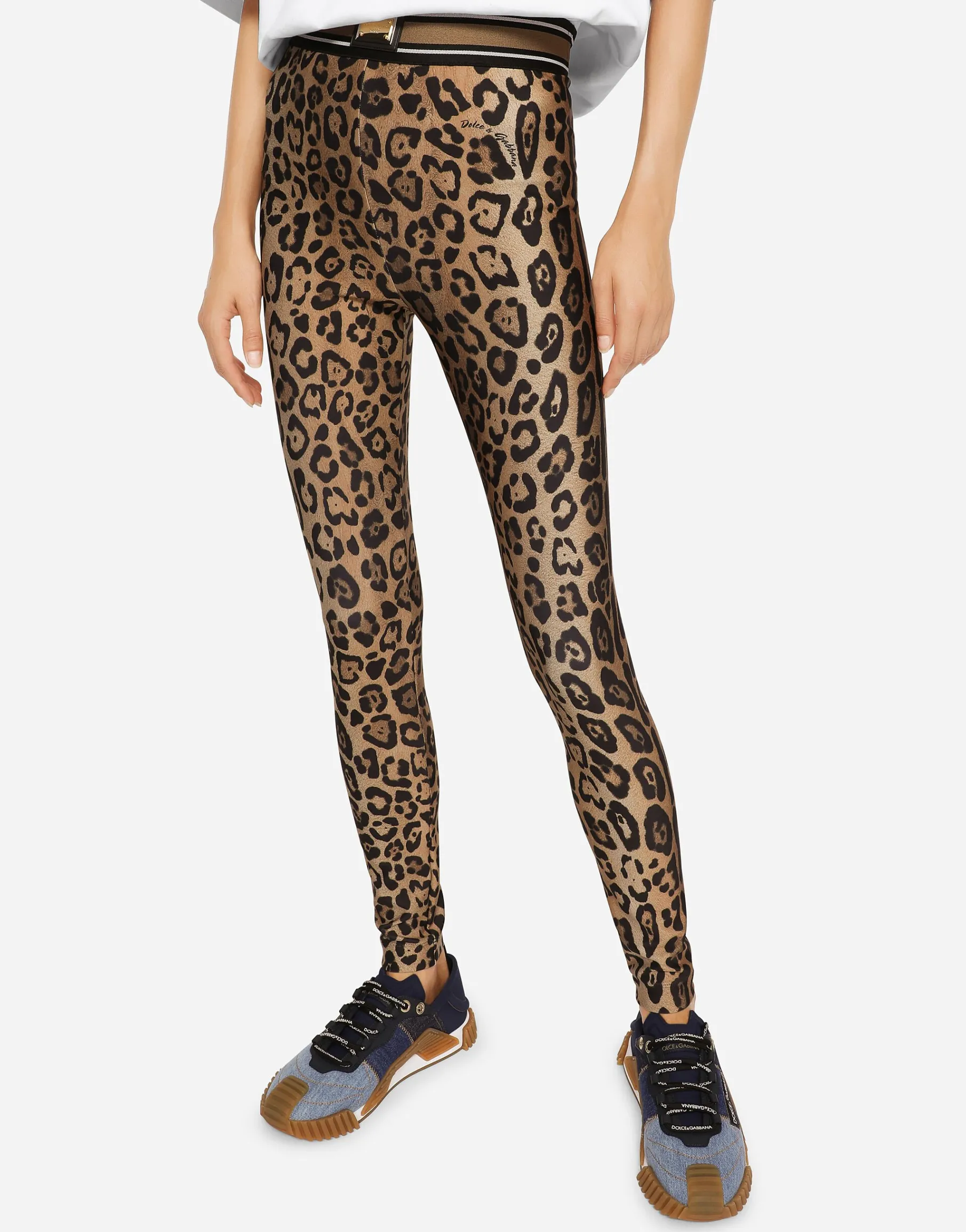 Leopard-print spandex/jersey leggings