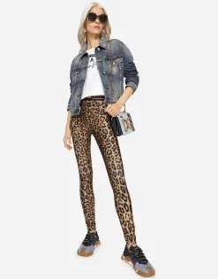 Leopard-print spandex/jersey leggings