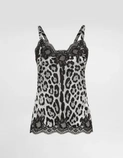 Leopard-print stretch silk satin lingerie-style top