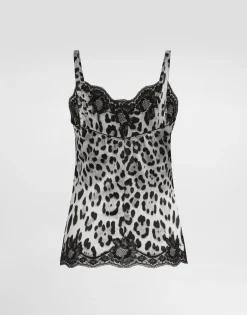 Leopard-print stretch silk satin lingerie-style top