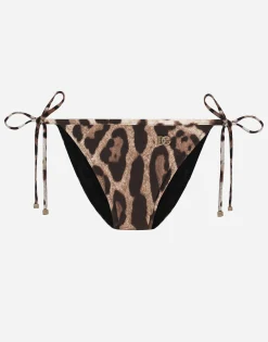 Leopard-print string bikini bottoms