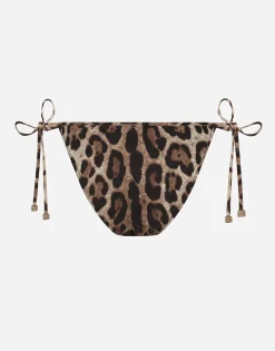 Leopard-print string bikini bottoms