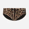 Leopard-print swim briefs with high-cut leg