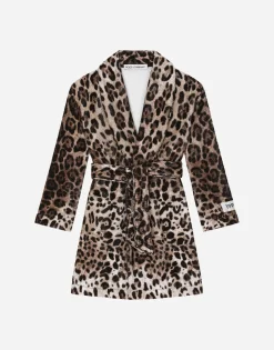 Leopard-print terrycloth bathrobe
