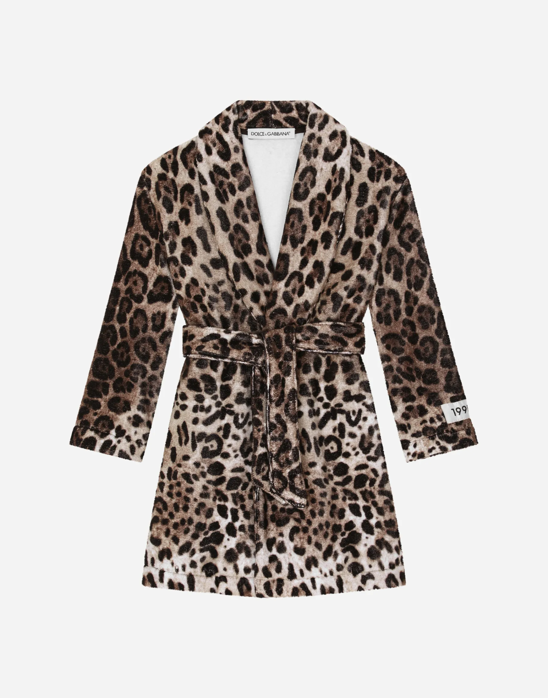 Leopard-print terrycloth bathrobe